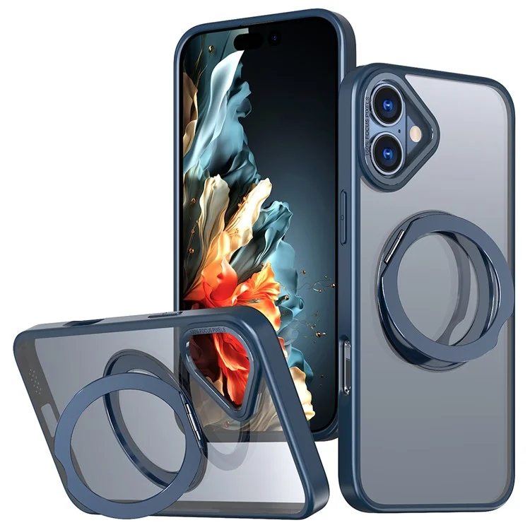 Pour Iphone 16 Plus Case Rotation Magnetic Kickstand Acrylique + Tpu Tapo-shocop Phone Cover - Bleu