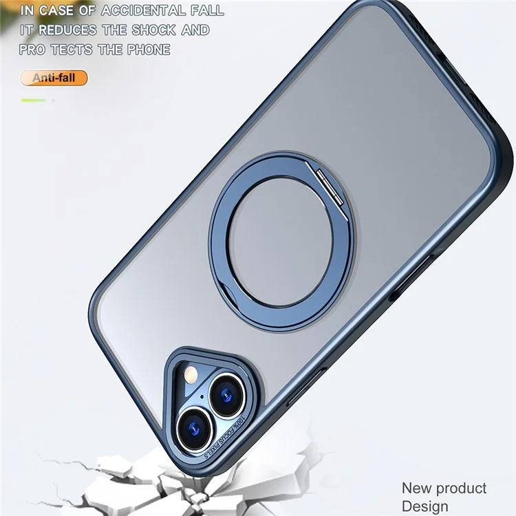 Pour Iphone 16 Plus Case Rotation Magnetic Kickstand Acrylique + Tpu Tapo-shocop Phone Cover - Bleu