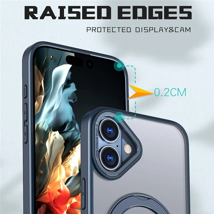 Pour Iphone 16 Plus Case Rotation Magnetic Kickstand Acrylique + Tpu Tapo-shocop Phone Cover - Bleu