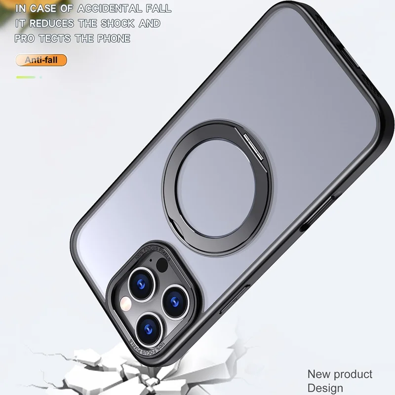 For iPhone 16 Pro Max Case Rotating Magnetic Kickstand Acrylic+TPU Shockproof Phone Cover - Black