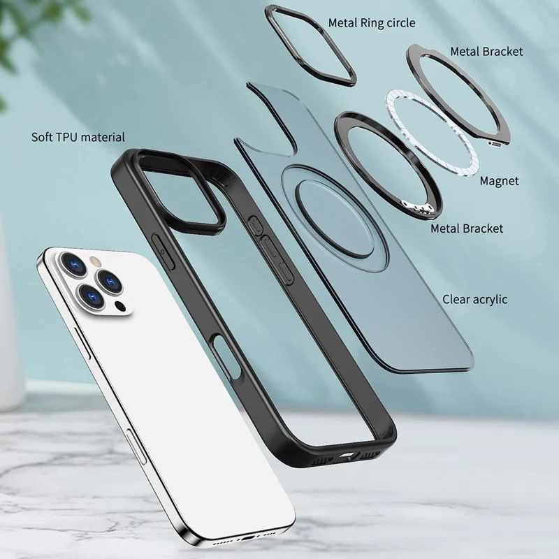 For iPhone 16 Pro Max Case Rotating Magnetic Kickstand Acrylic+TPU Shockproof Phone Cover - Black