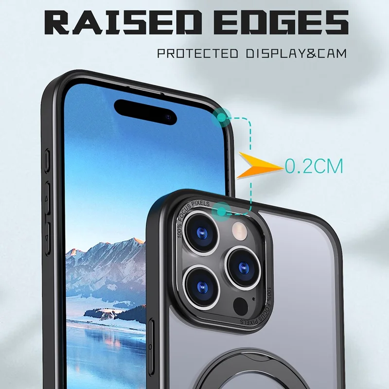 For iPhone 16 Pro Max Case Rotating Magnetic Kickstand Acrylic+TPU Shockproof Phone Cover - Black