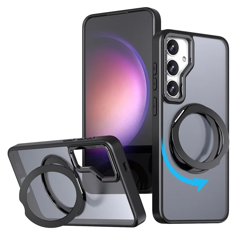 Voor Samsung Galaxy S24+ Hoesje Draaibare Magnetische Standring Acryl+TPU Stootvaste Telefoonhoes - Zwart