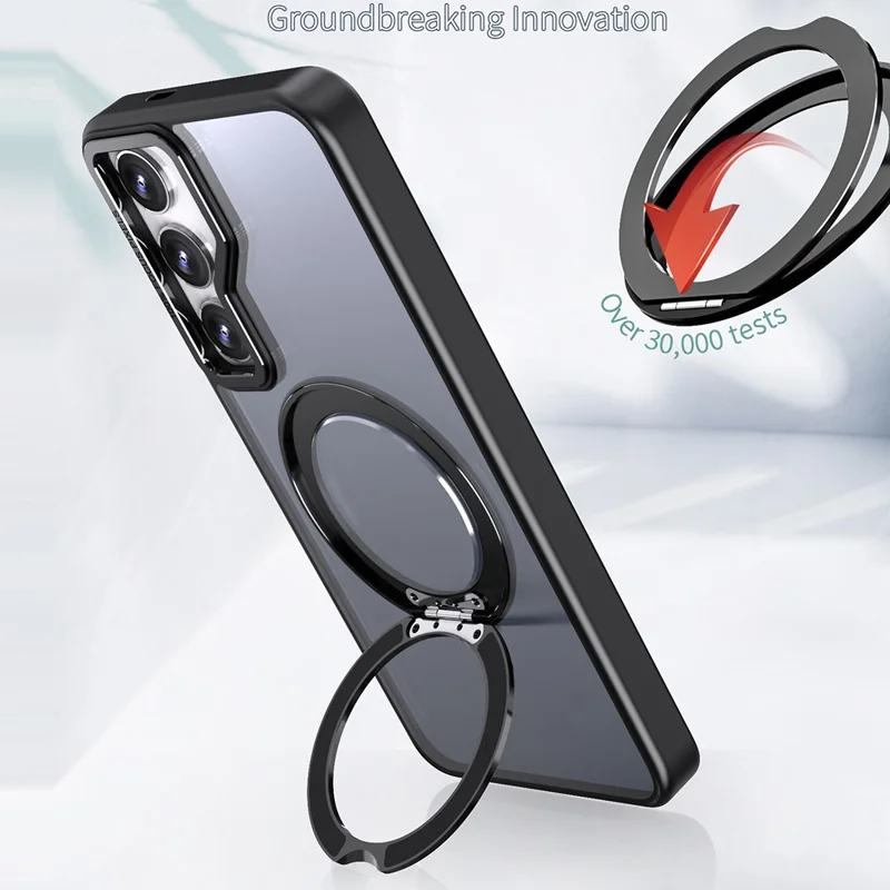 Voor Samsung Galaxy S24+ Hoesje Draaibare Magnetische Standring Acryl+TPU Stootvaste Telefoonhoes - Zwart