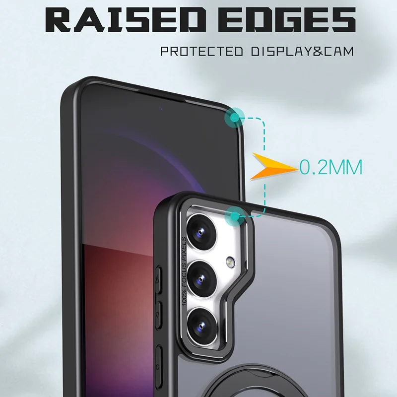 Voor Samsung Galaxy S24+ Hoesje Draaibare Magnetische Standring Acryl+TPU Stootvaste Telefoonhoes - Zwart