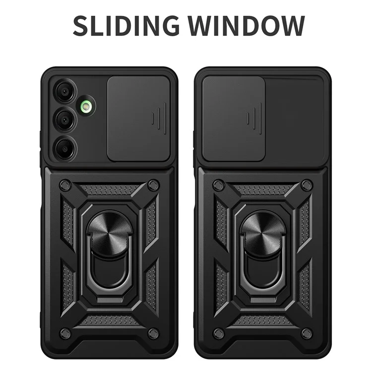 Para Samsung Galaxy A16 5G / A16 4G Capa com Tampa Deslizante da Câmera PC+TPU Suporte de Apoio para Telefone - Preto
