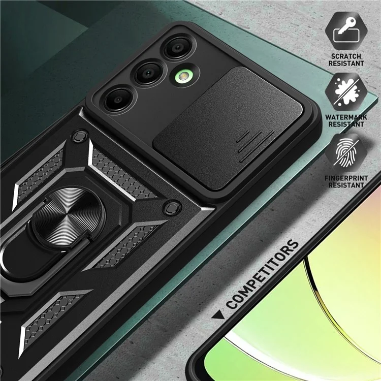 Para Samsung Galaxy A16 5G / A16 4G Capa com Tampa Deslizante da Câmera PC+TPU Suporte de Apoio para Telefone - Preto