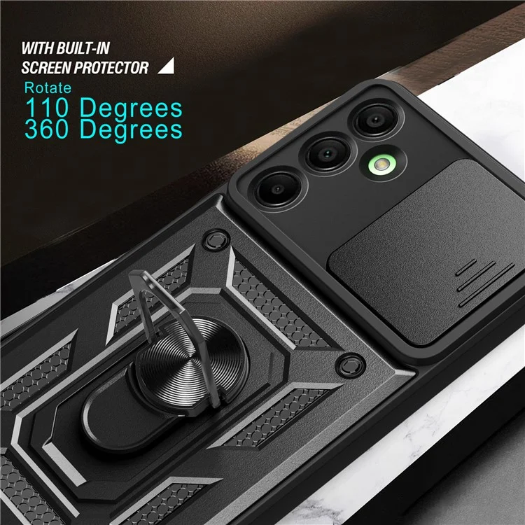 Para Samsung Galaxy A16 5G / A16 4G Capa com Tampa Deslizante da Câmera PC+TPU Suporte de Apoio para Telefone - Preto