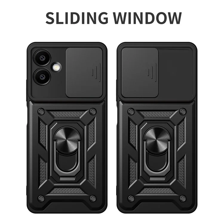 Para Capa Samsung Galaxy A06 com Tampa Deslizante da Câmera PC+TPU com Suporte - Preto