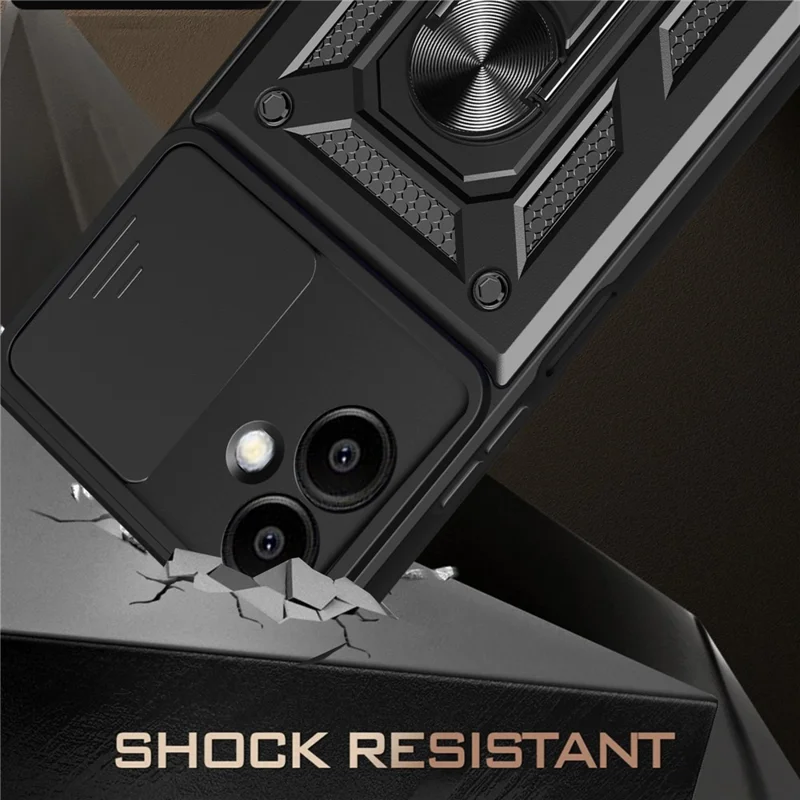 For Samsung Galaxy A06 4G Case with Slide Camera Lid PC+TPU Kickstand Phone Cover - Green