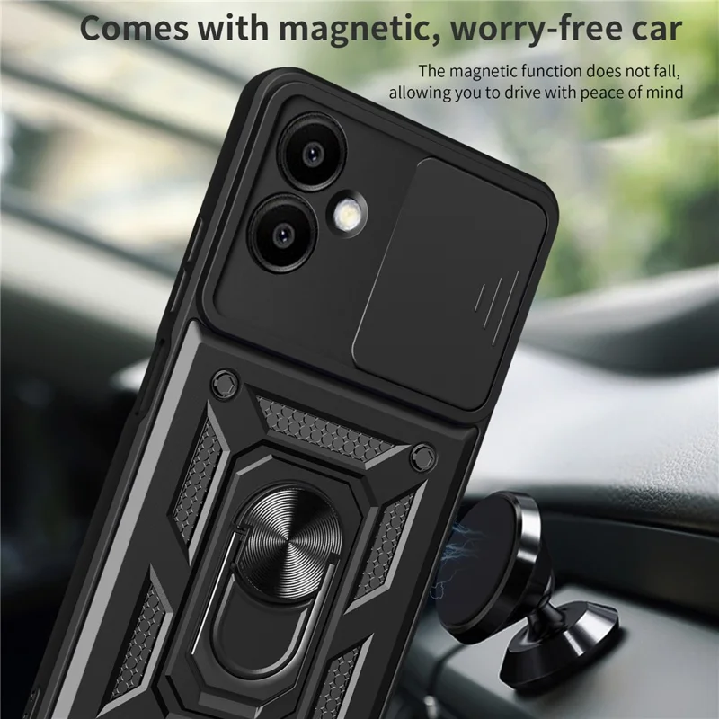 For Samsung Galaxy A06 4G Case with Slide Camera Lid PC+TPU Kickstand Phone Cover - Green