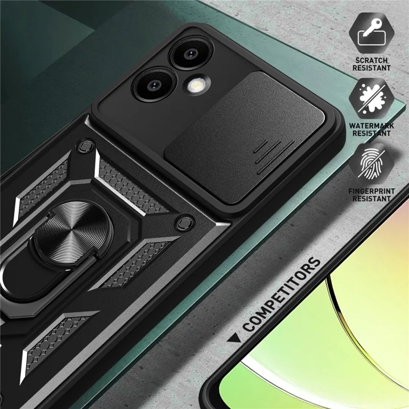 For Samsung Galaxy A06 4G Case with Slide Camera Lid PC+TPU Kickstand Phone Cover - Green