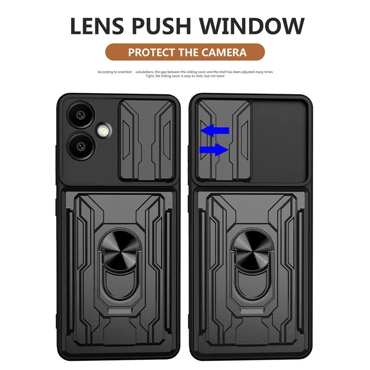 For Samsung Galaxy A06 4G Case PC+TPU Kickstand Phone Back Cover with Camera Slider - Black