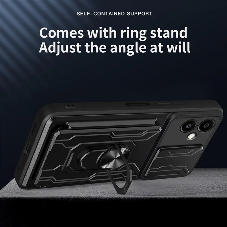 For Samsung Galaxy A06 4G Case PC+TPU Kickstand Phone Back Cover with Camera Slider - Black