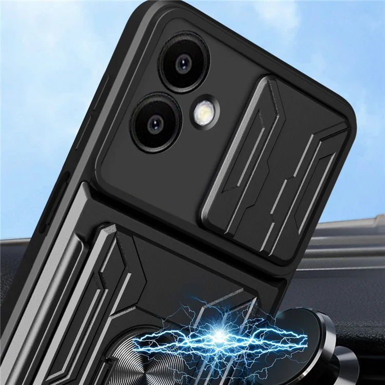 For Samsung Galaxy A06 4G Case PC+TPU Kickstand Phone Back Cover with Camera Slider - Black