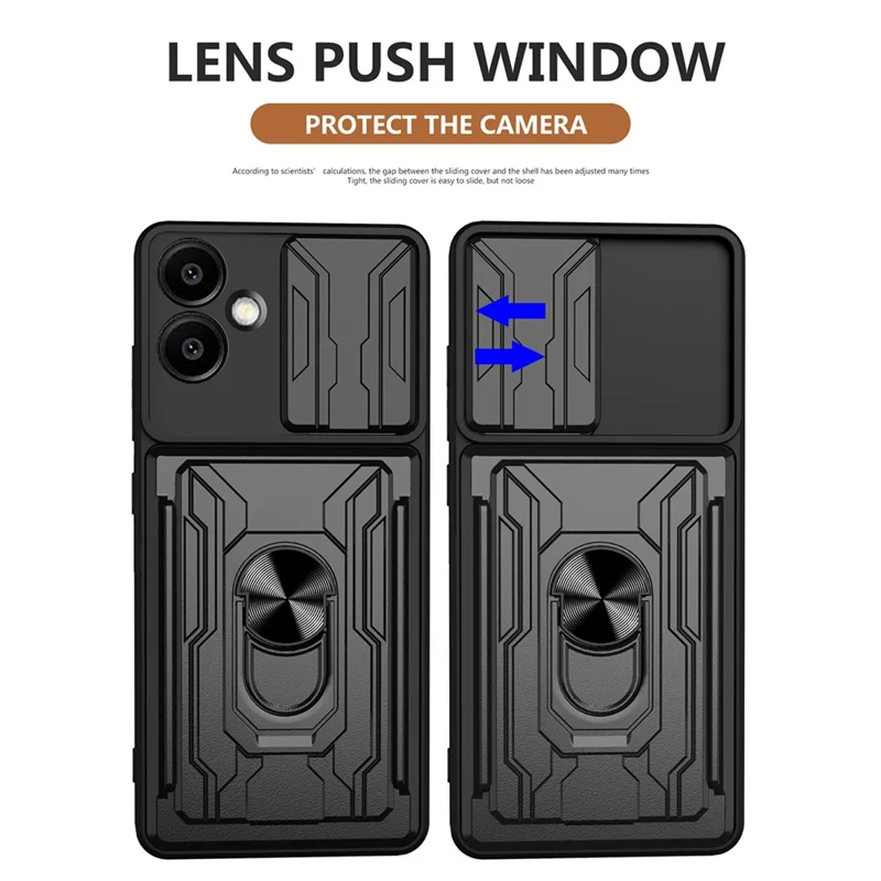 For Samsung Galaxy A06 4G Case PC+TPU Kickstand Phone Back Cover with Camera Slider - Royal Blue