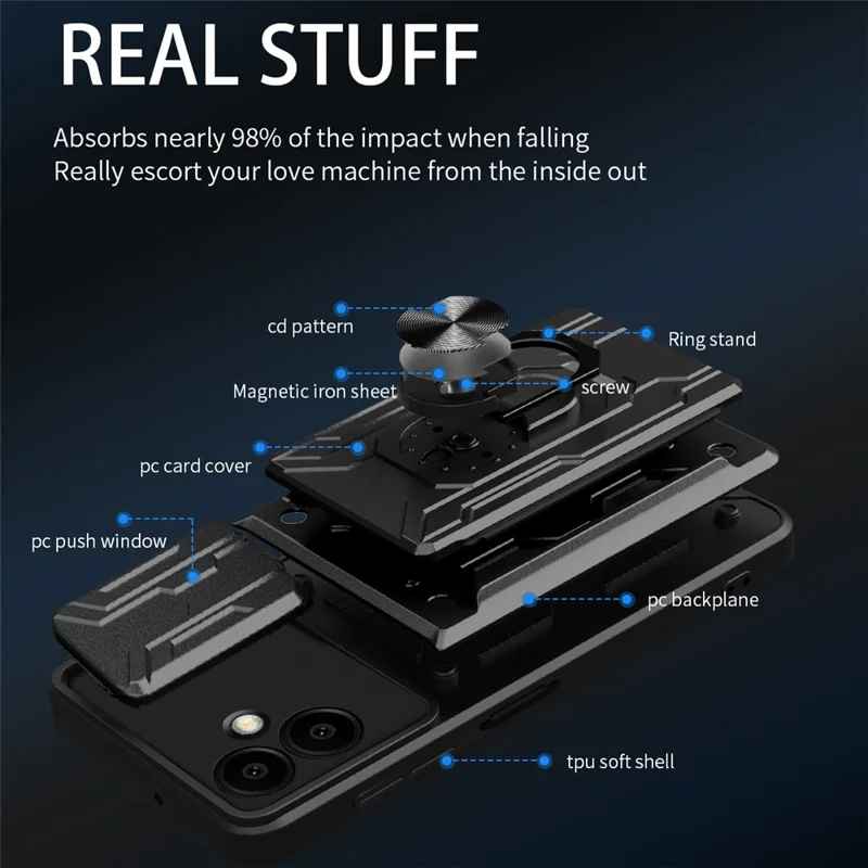 For Samsung Galaxy A06 4G Case PC+TPU Kickstand Phone Back Cover with Camera Slider - Royal Blue