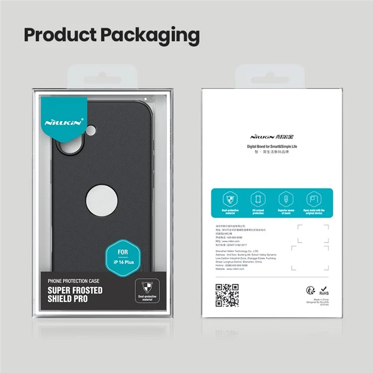 NILLKIN Super Frosted Shield Pro per iPhone 16 Custodia per telefono PC+TPU Custodia per telefono opaca (Design con foro logo) - Nero