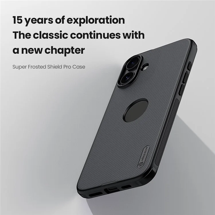 NILLKIN Super Frosted Shield Pro per iPhone 16 Custodia per telefono PC+TPU Custodia per telefono opaca (Design con foro logo) - Nero