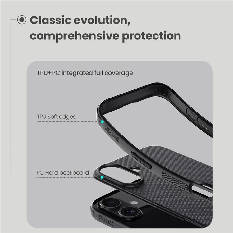 NILLKIN Super Frosted Shield Pro per iPhone 16 Custodia per telefono PC+TPU Custodia per telefono opaca (Design con foro logo) - Nero