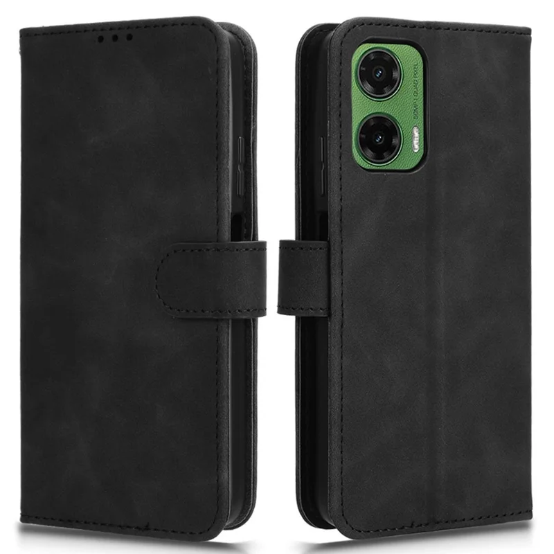 For Motorola Moto G35 5G Leather Case Skin-Feel Anti-Drop Wallet Flip Phone Cover - Black