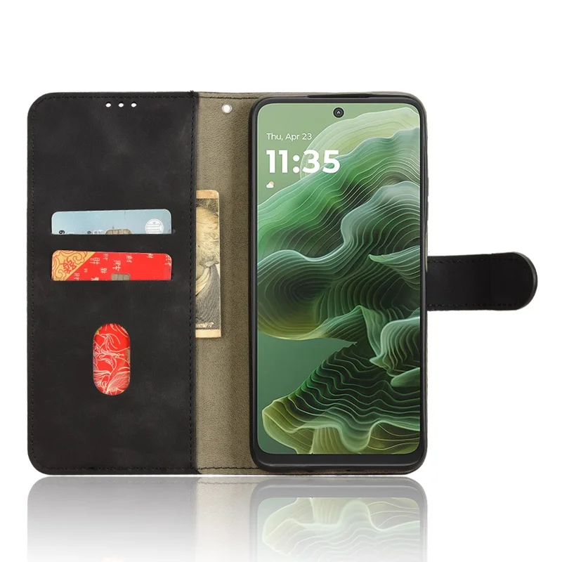 For Motorola Moto G35 5G Leather Case Skin-Feel Anti-Drop Wallet Flip Phone Cover - Black
