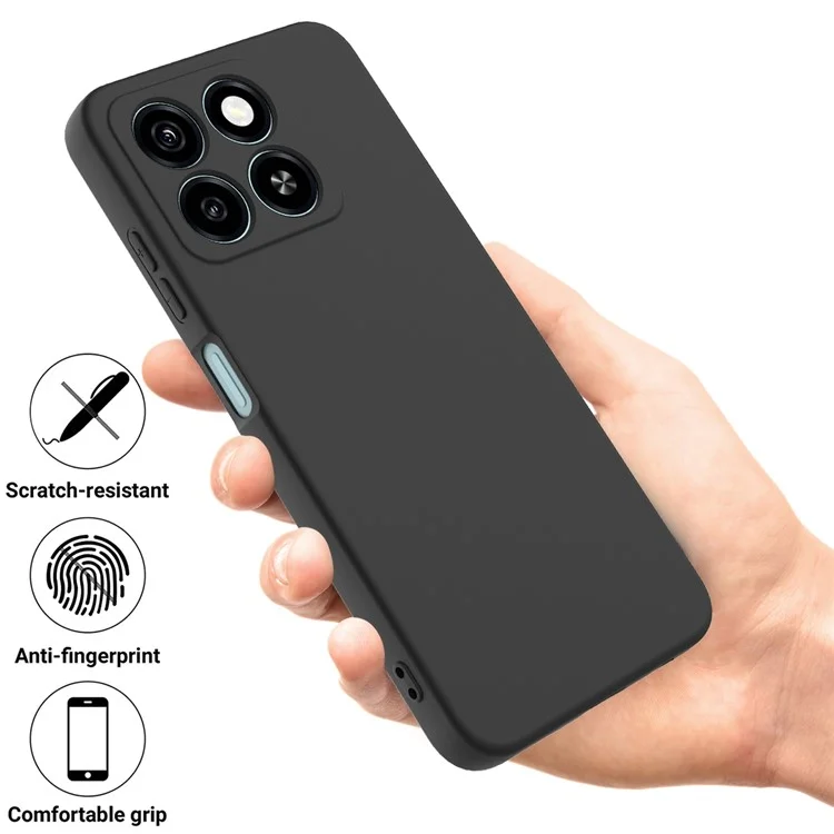 For ZTE Blade A55 / A35 Case Liquid Silicone Anti-Scratch Phone Cover with Hand Strap - Black