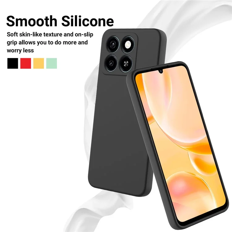 For ZTE Blade A55 / A35 Case Liquid Silicone Anti-Scratch Phone Cover with Hand Strap - Black