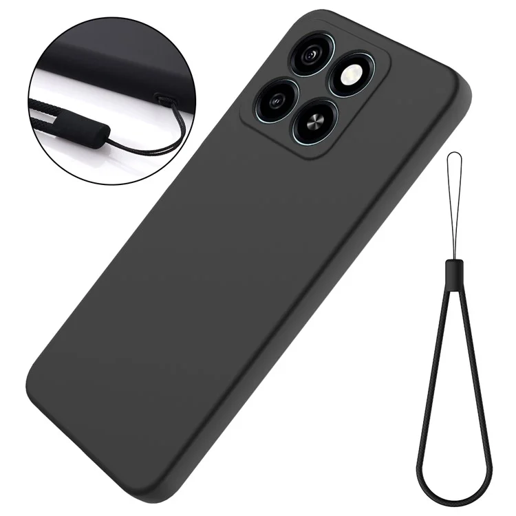For ZTE Blade A55 / A35 Case Liquid Silicone Anti-Scratch Phone Cover with Hand Strap - Black