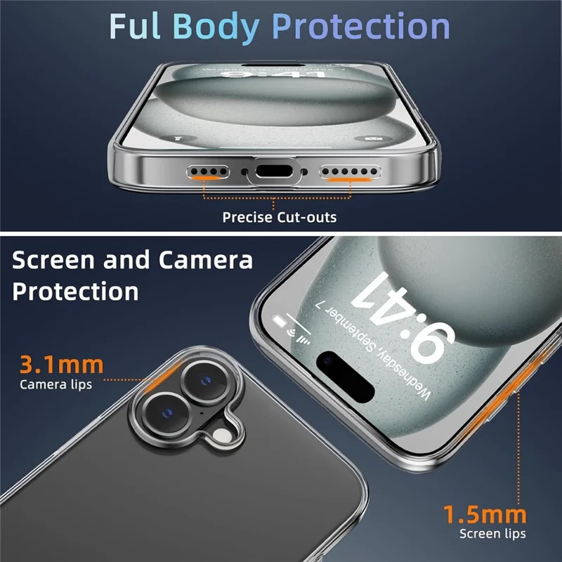 For iPhone 16 Plus Clear TPU Anti-Scratch Phone Case + Tempered Glass Lens Film + 2.5D Arc Edge Screen Protector