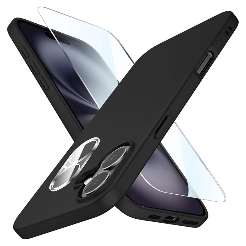 Pour Iphone 16 Plus TPU TPU Anti-Scratch Phone Case + Temperred Glass Lens Film + 2.5D Arc Edge Screen Protector