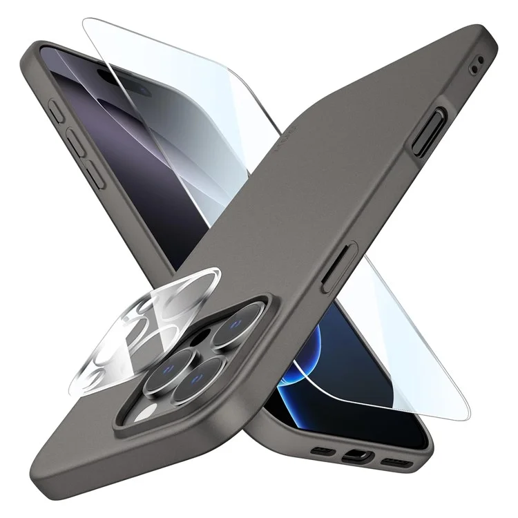 Pour Iphone 16 Pro Matte TPU Anti-Scratch Phone Case + Temperred Glass Lens Film + 2.5D Arc Edge Écran Protecteur