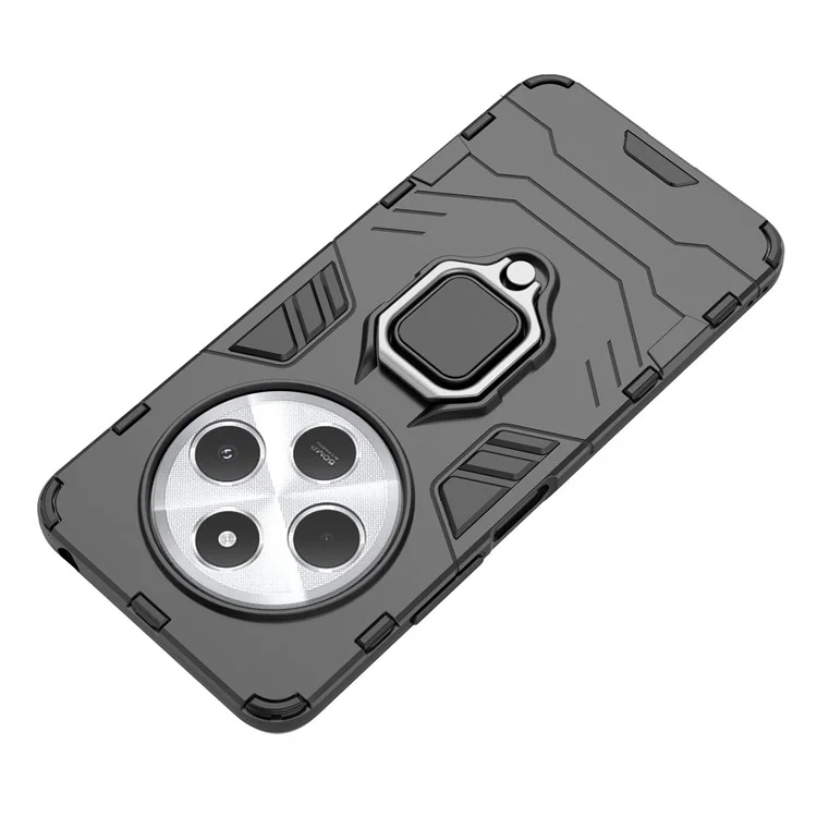 For Xiaomi Poco C75 4G / Redmi 14R 5G / 14C 4G Case PC+TPU Protective Phone Cover with Ring Kickstand - Black