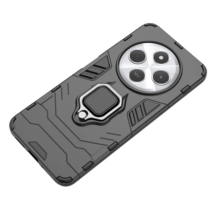 For Xiaomi Poco C75 4G / Redmi 14R 5G / 14C 4G Case PC+TPU Protective Phone Cover with Ring Kickstand - Black