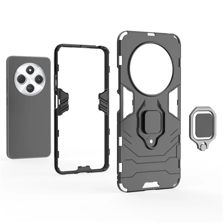 For Xiaomi Poco C75 4G / Redmi 14R 5G / 14C 4G Case PC+TPU Protective Phone Cover with Ring Kickstand - Black