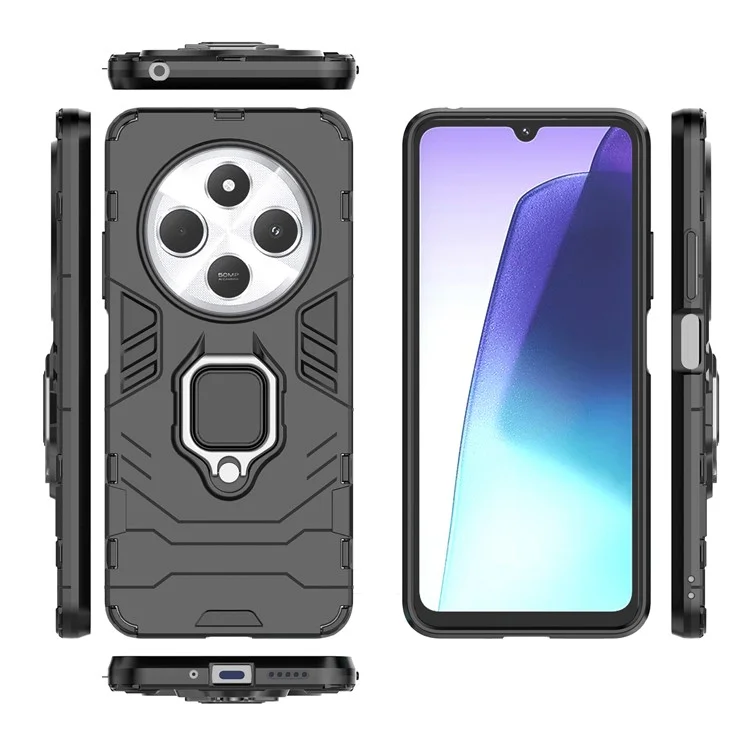 For Xiaomi Poco C75 4G / Redmi 14R 5G / 14C 4G Case PC+TPU Protective Phone Cover with Ring Kickstand - Black