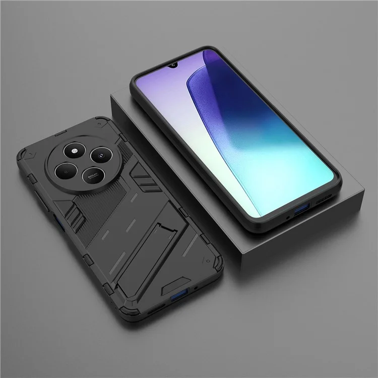 Pour Xiaomi Poco C75 4G / Redmi 14R 5G / 14C 4G Étui PC+TPU Antichoc avec Support de Béquille - Noir