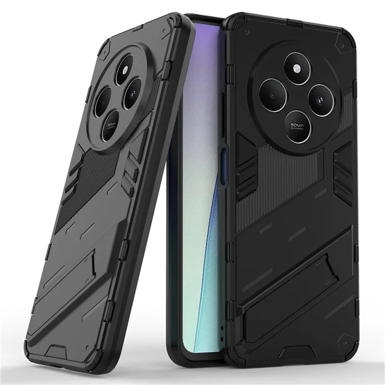 Pour Xiaomi Poco C75 4G / Redmi 14R 5G / 14C 4G Étui PC+TPU Antichoc avec Support de Béquille - Noir