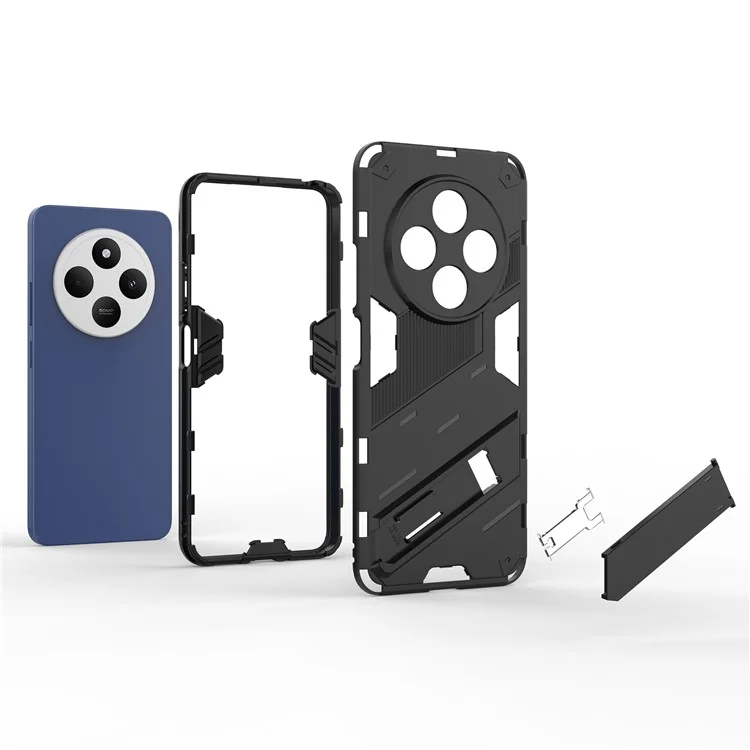 Pour Xiaomi Poco C75 4G / Redmi 14R 5G / 14C 4G Étui PC+TPU Antichoc avec Support de Béquille - Noir