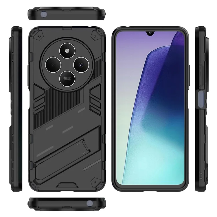 Pour Xiaomi Poco C75 4G / Redmi 14R 5G / 14C 4G Étui PC+TPU Antichoc avec Support de Béquille - Noir