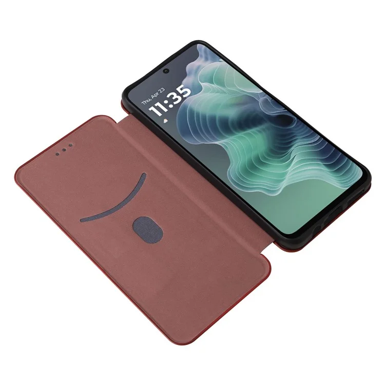 Para Motorola Moto G35 Case 5G Fibra de Carbono Textura PU PU Cubierta de Cuero PU Cubierta - Marrón