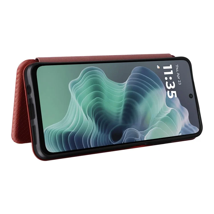 Para Motorola Moto G35 Case 5G Fibra de Carbono Textura PU PU Cubierta de Cuero PU Cubierta - Marrón