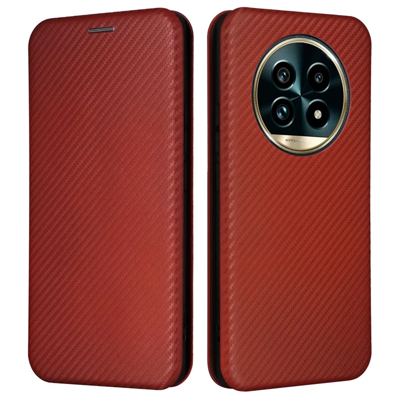 Per Realme 13 Pro 5G / 13 Pro+ 5g Case di Texture in Fibra di Carbonio Copertina di Telefono in Pelle PU - Marrone