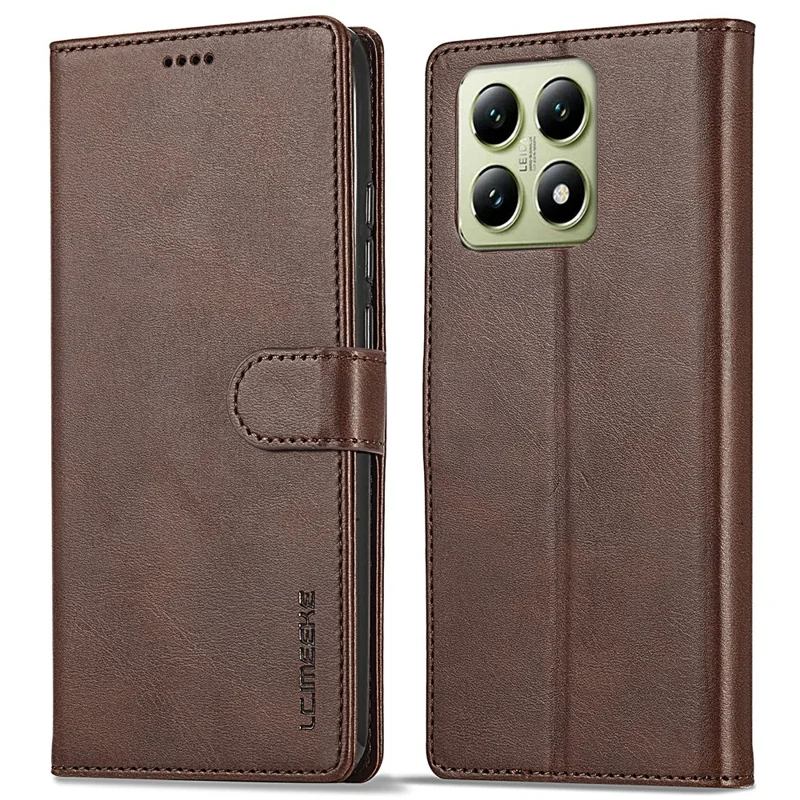 LC.IMEEKE For Xiaomi 14T Case Calf Texture PU Leather Stand Wallet Phone Cover - Brown