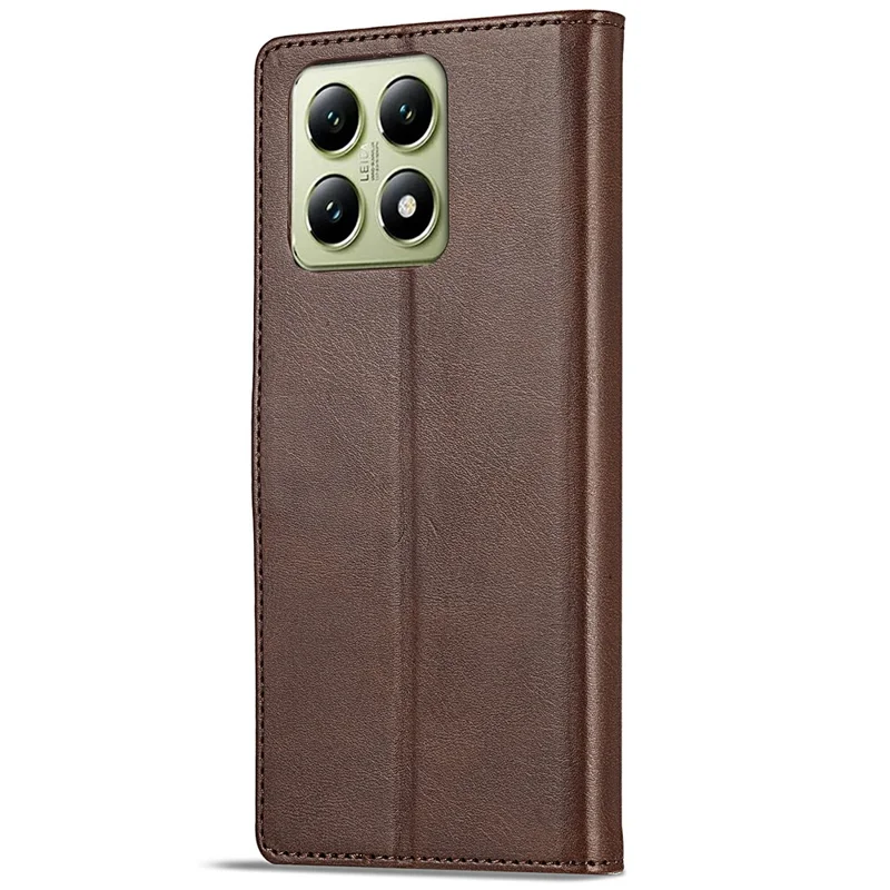 LC.IMEEKE For Xiaomi 14T Case Calf Texture PU Leather Stand Wallet Phone Cover - Brown