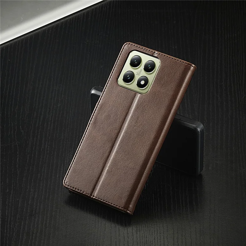 LC.IMEEKE For Xiaomi 14T Case Calf Texture PU Leather Stand Wallet Phone Cover - Brown