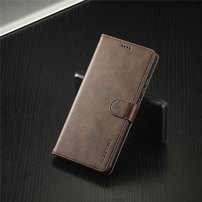 LC.IMEEKE For Xiaomi 14T Case Calf Texture PU Leather Stand Wallet Phone Cover - Brown
