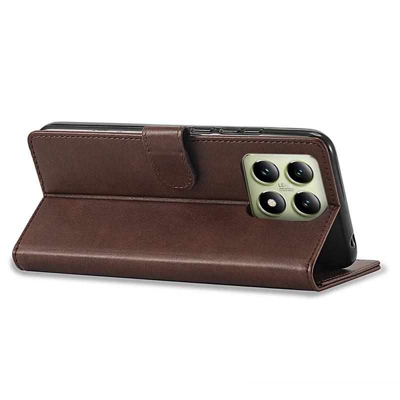 LC.IMEEKE For Xiaomi 14T Case Calf Texture PU Leather Stand Wallet Phone Cover - Brown