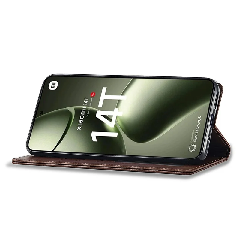 LC.IMEEKE For Xiaomi 14T Case Calf Texture PU Leather Stand Wallet Phone Cover - Brown