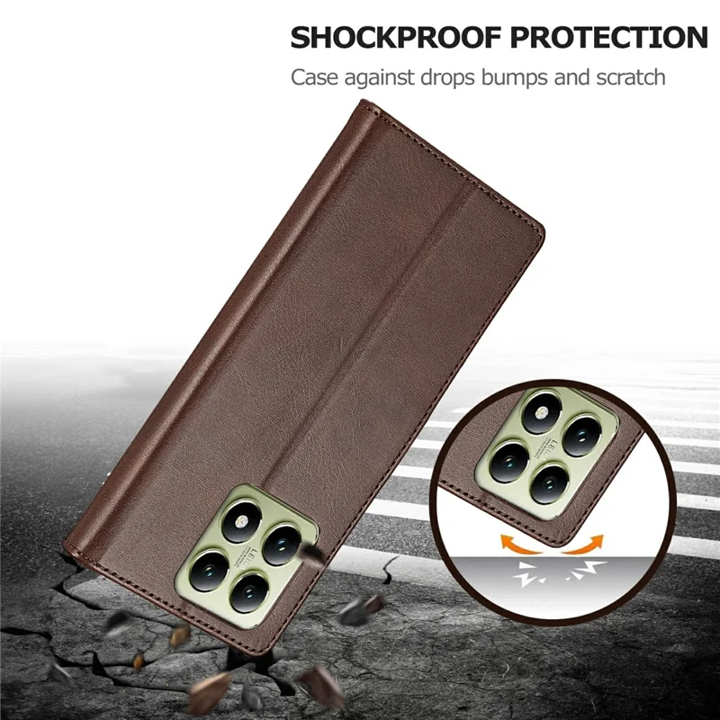 LC.IMEEKE For Xiaomi 14T Case Calf Texture PU Leather Stand Wallet Phone Cover - Brown